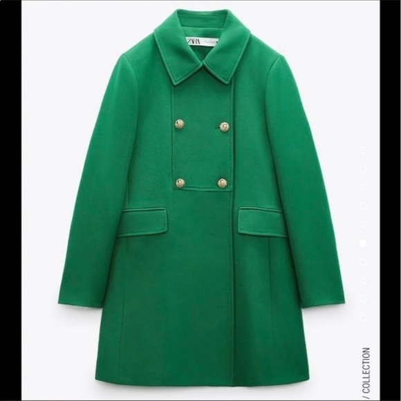 Women Zara Apple Green Buttoned Coat Size XS - Picture 2 of 16
